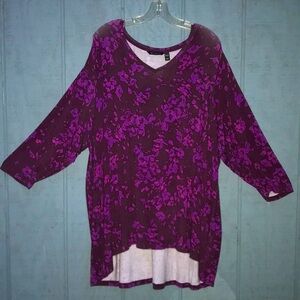 H by Halston Purple & Pink Floral Long Sleeve Top